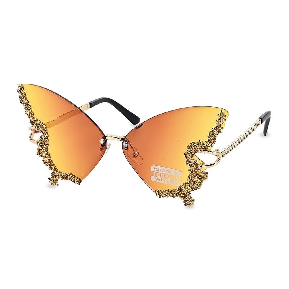 Yellow Butterfly UV 400 Frameless with Artificial Crystals with Case